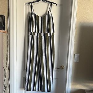 3X Striped Jumpsuit in Black, White, and Olive